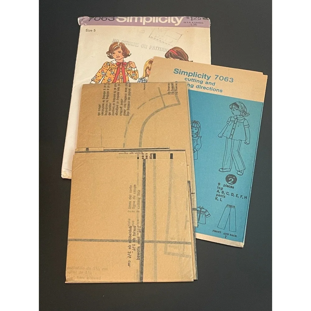 00602 - Simplicity 7063 Child Size 5 Dress Top Pants VTG Sewing Pattern UNCUT FF